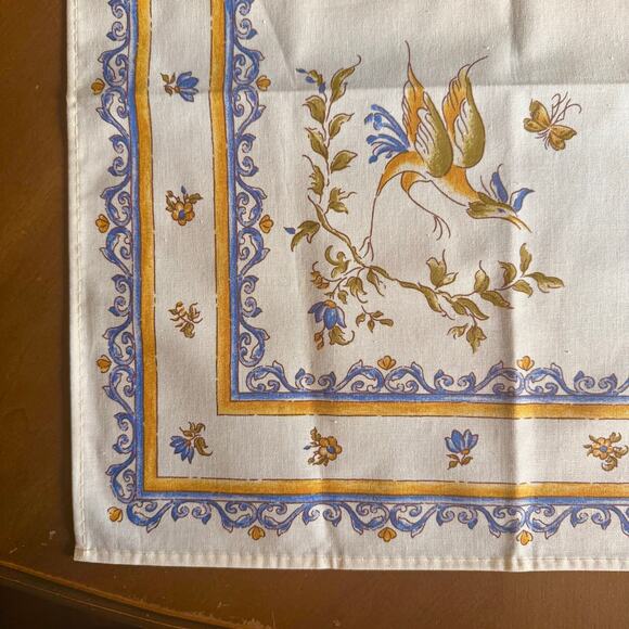 French Provence Cotton Napkins Set of 4 Moustier Bird Butterfly Cream Blue EUC - Picture 6 of 8